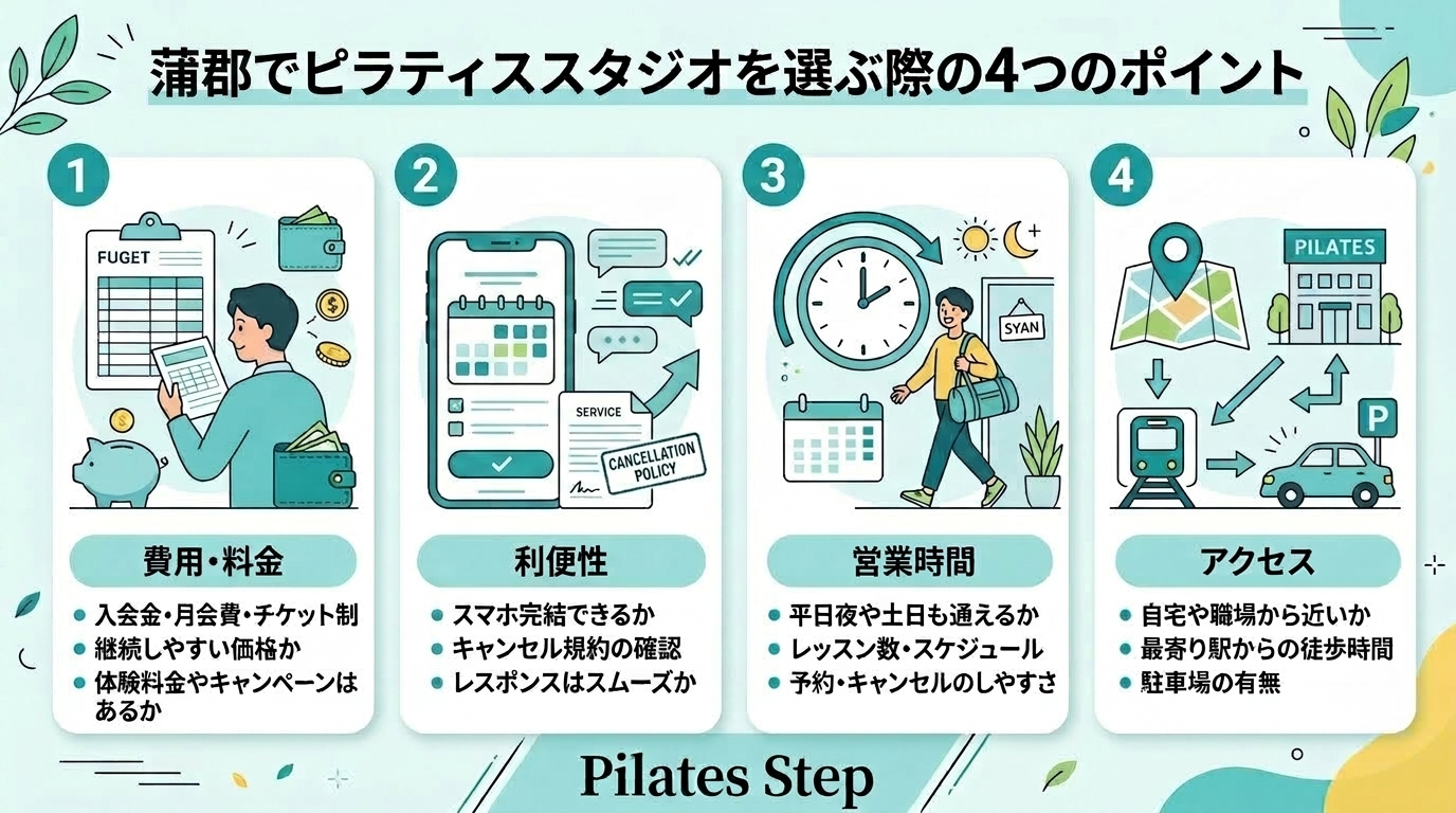 蒲郡でピラティススタジオを選ぶ際の4つのポイント