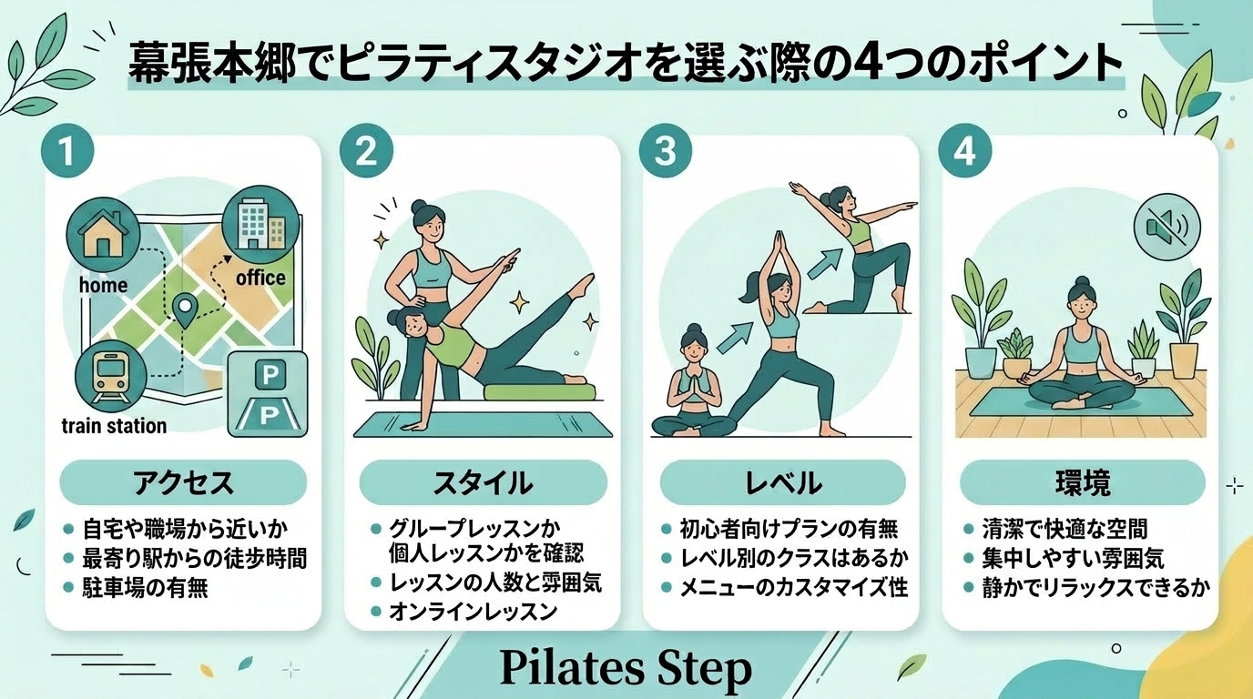 幕張本郷でピラティススタジオを選ぶ際の4つのポイント