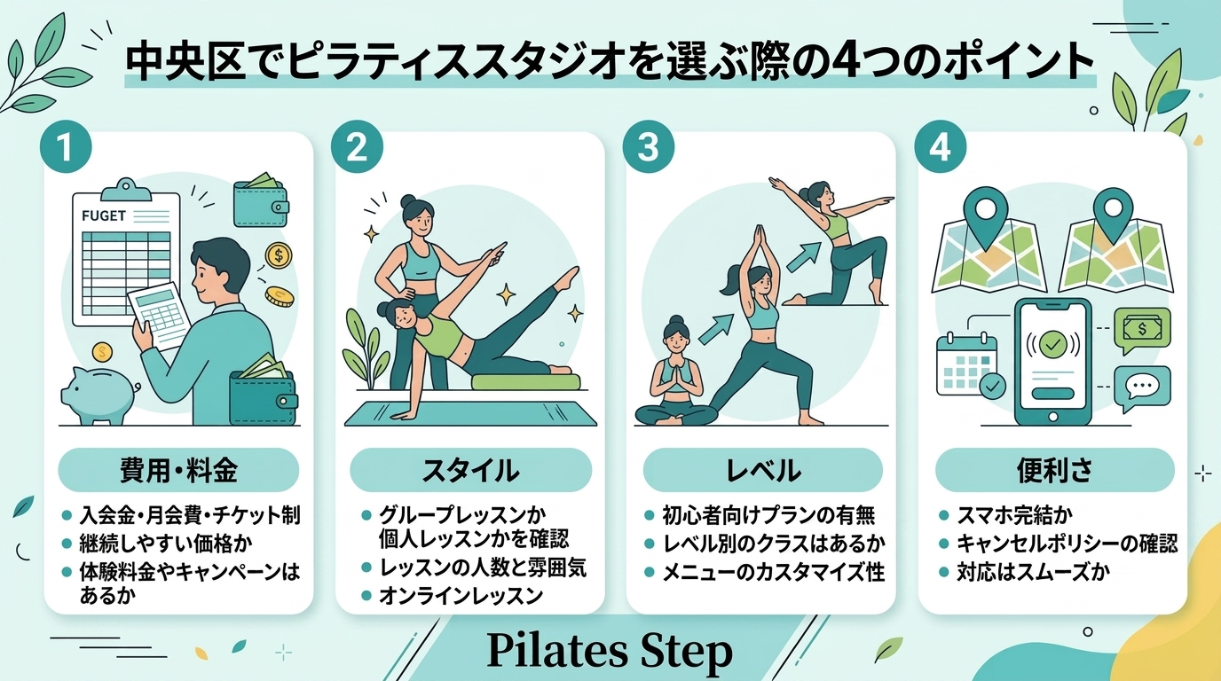 中央区でピラティススタジオを選ぶ際の4つのポイント