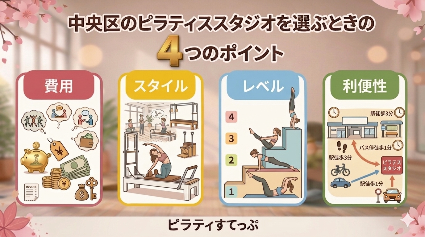 中央区のピラティススタジオを選ぶときの4つのポイント