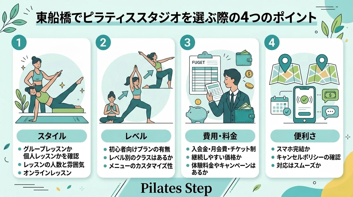 東船橋でピラティススタジオを選ぶ際の4つのポイント