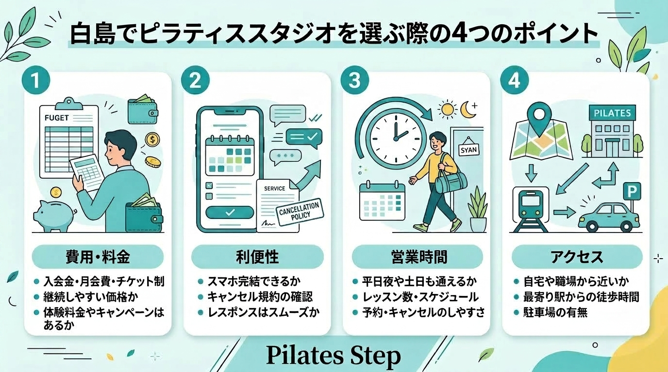 白島のピラティススタジオを選ぶときの4つのポイント