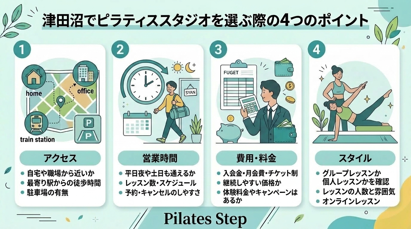津田沼でピラティススタジオを選ぶ際の4つのポイント