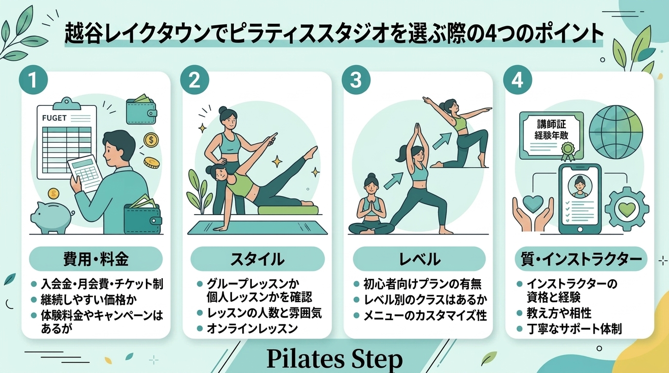越谷レイクタウンでピラティススタジオを選ぶ際の4つのポイント